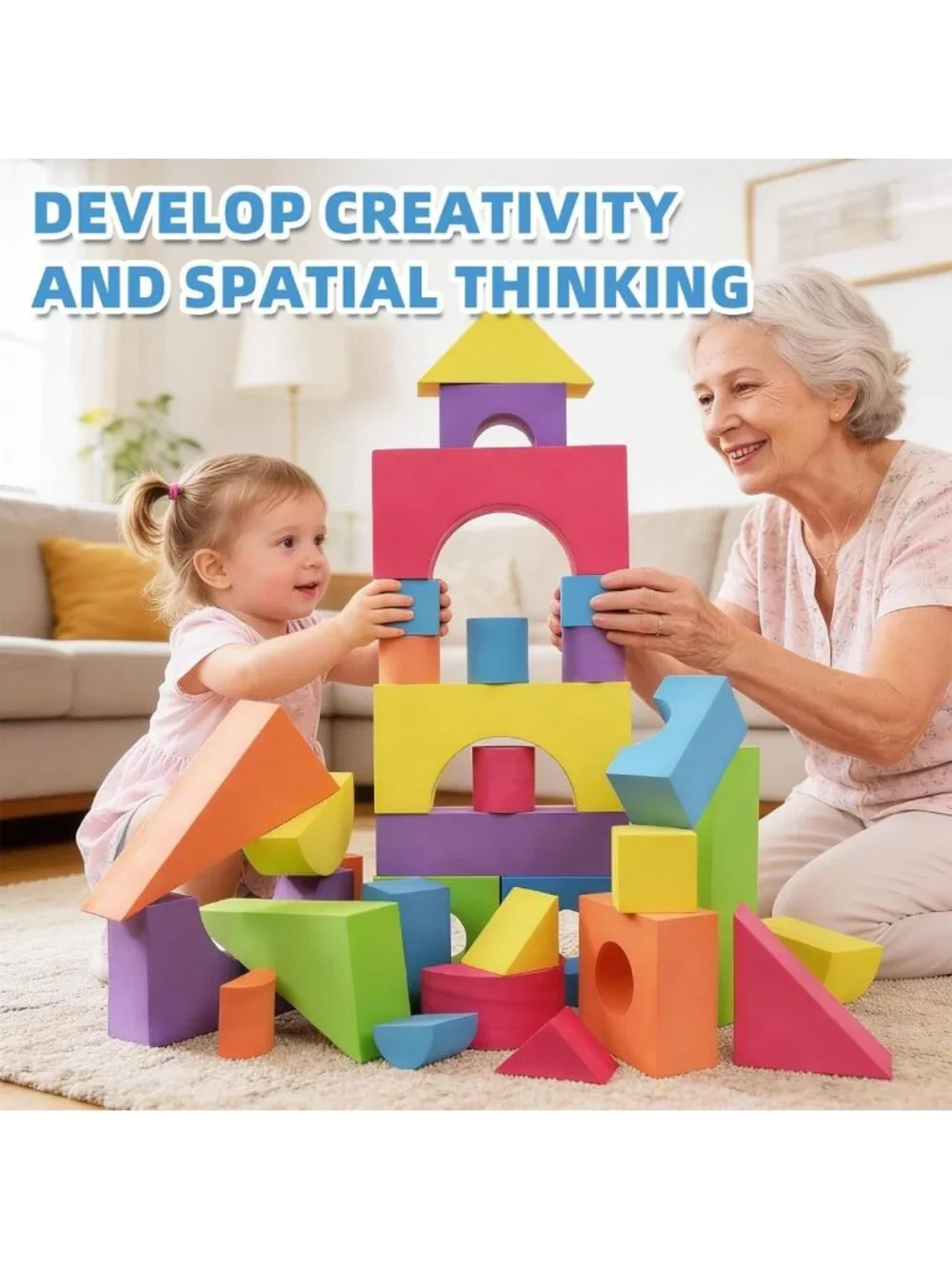 Large Foam Building Blocks Set for Toddlers, Non-Toxic Stacking Toy, 30 Pieces